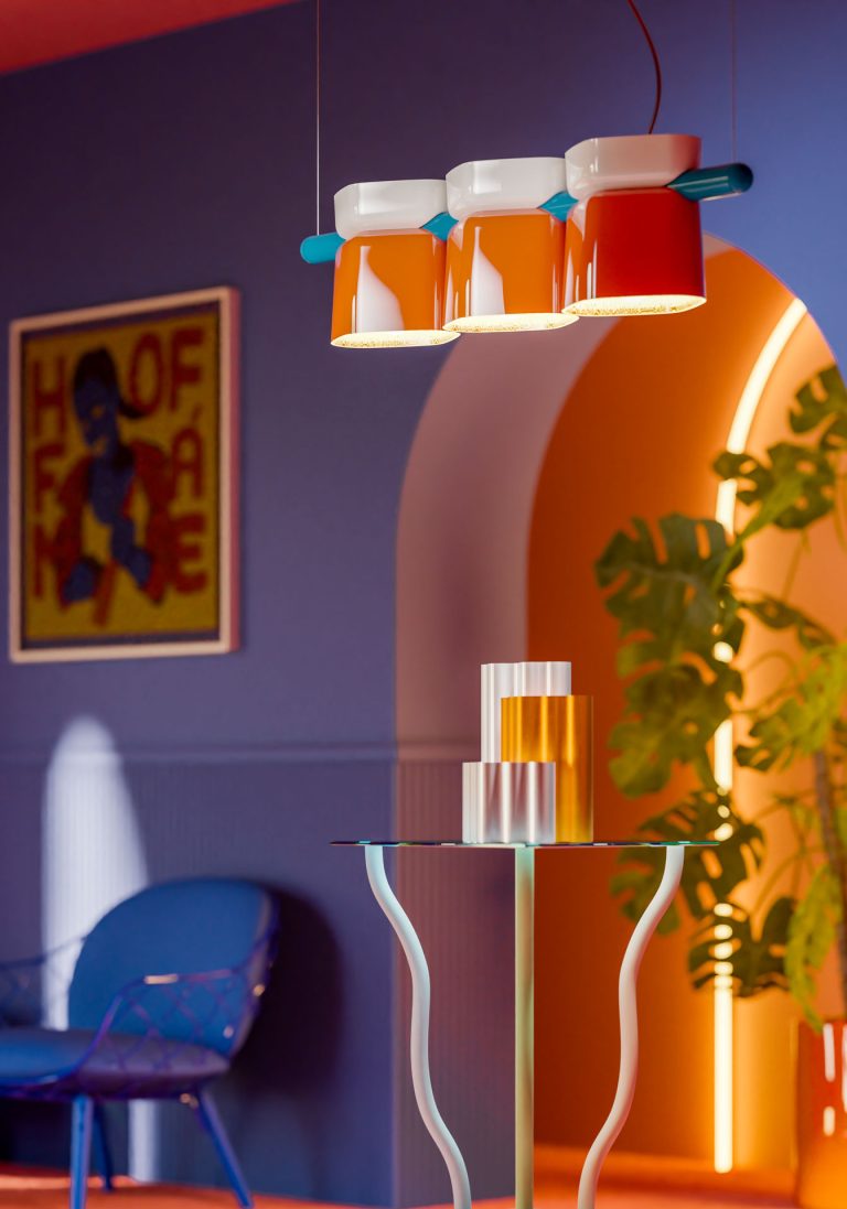 YAKITORI ceramic pendant lamp in blue with cream and yellow
