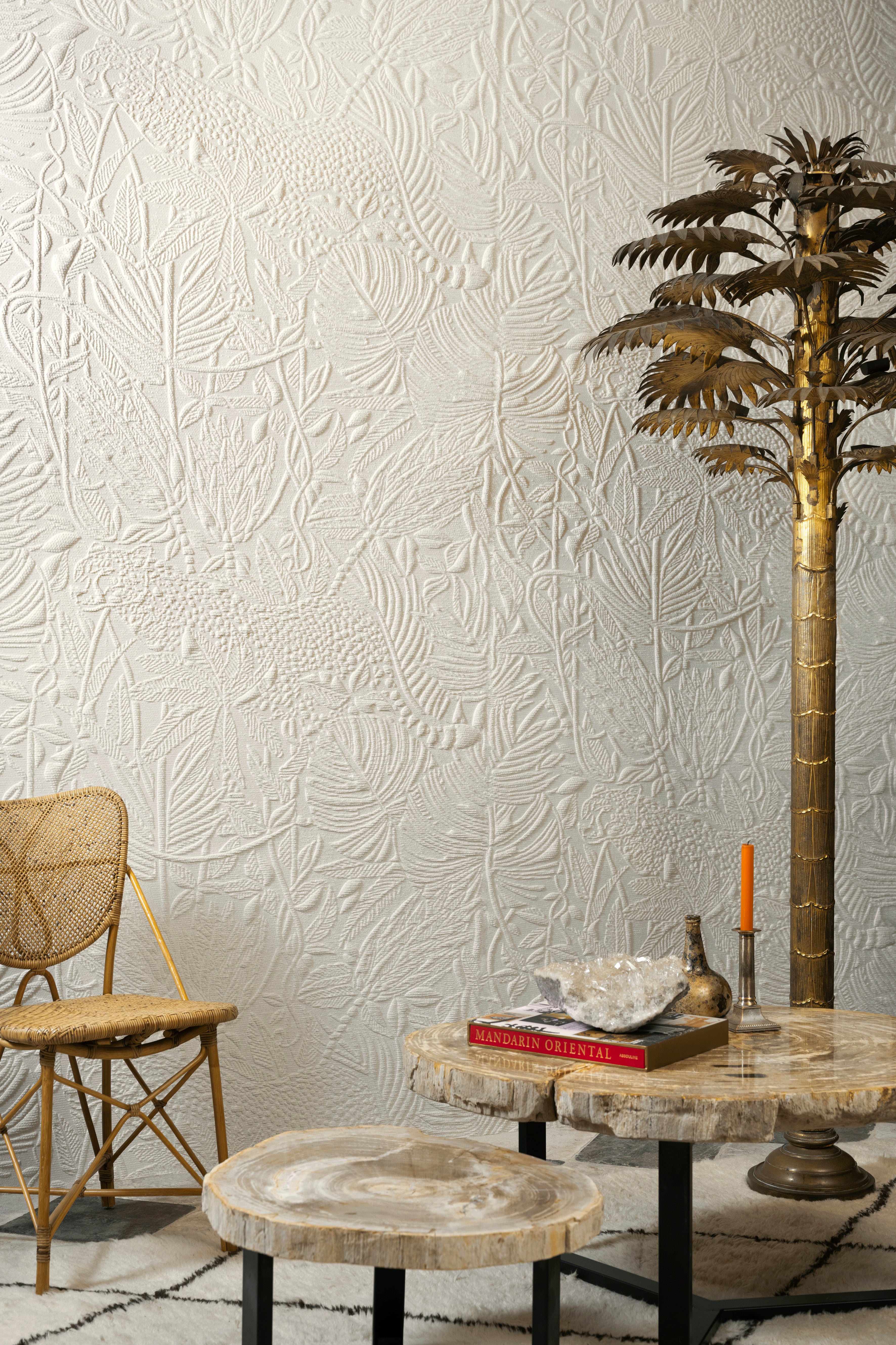 Textil-Tapete mit 3D-Muster PANTHERA hellbeige