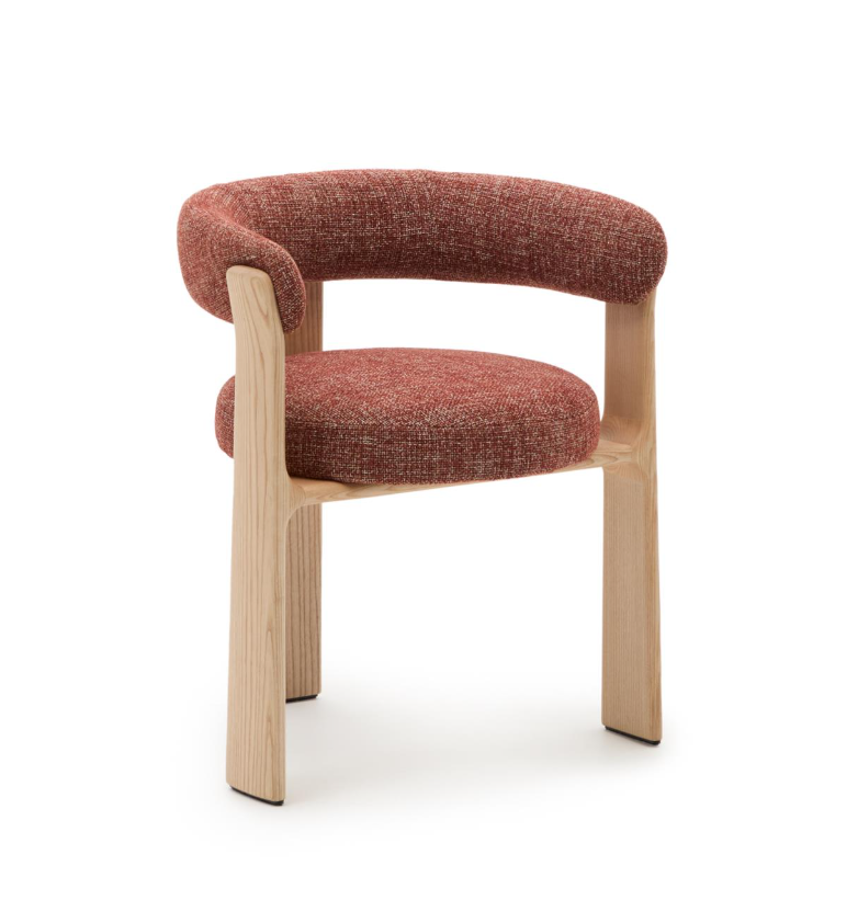 Granite Armchair with Armrests in Red Chenille with Ash Base