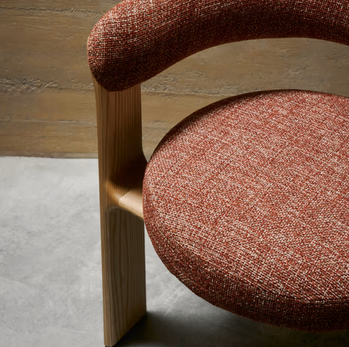 Granite Armchair with Armrests in Red Chenille with Ash Base