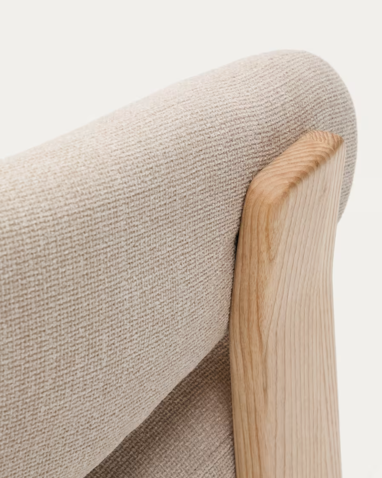 GRANITE armchair in beige chenille with an ash base