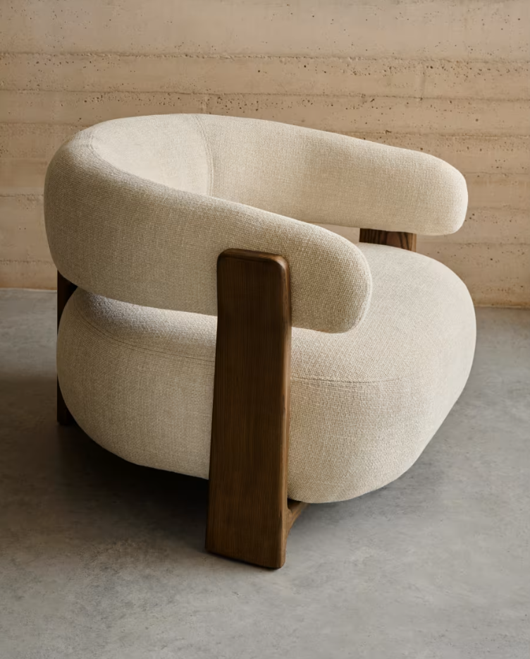 GRANITE armchair in beige chenille with a dark ash base