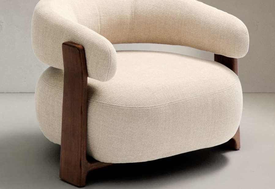 GRANITE armchair in beige chenille with a dark ash base