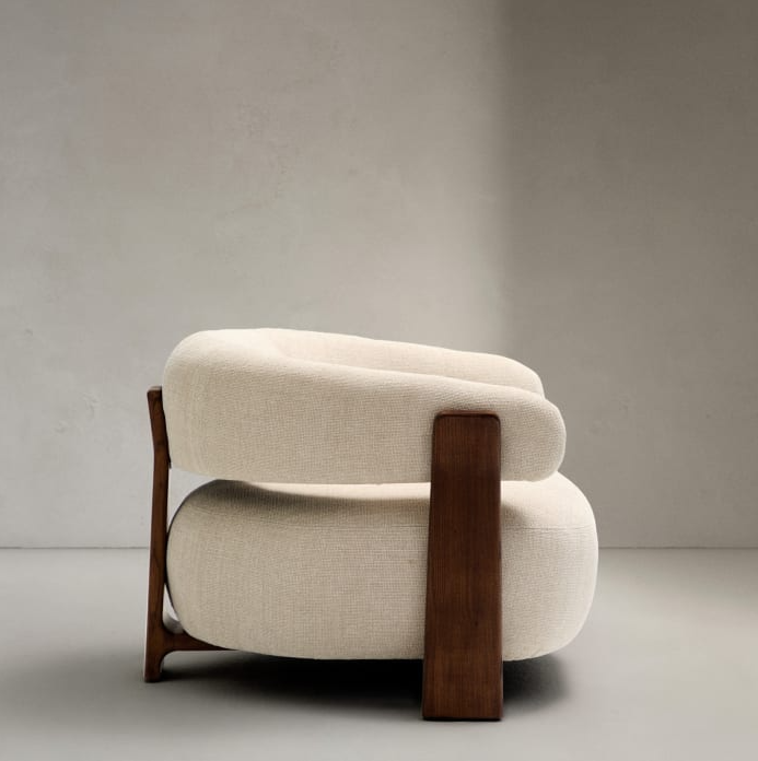 GRANITE armchair in beige chenille with a dark ash base