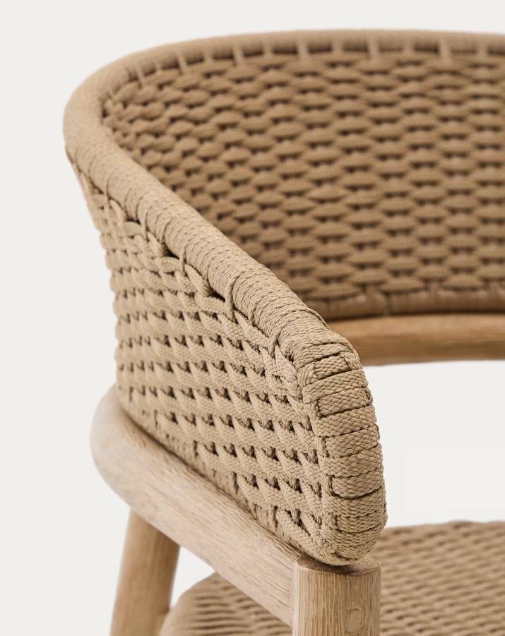 Arinella externer Stuhl Festes Akazienholz mit einem beige Seil