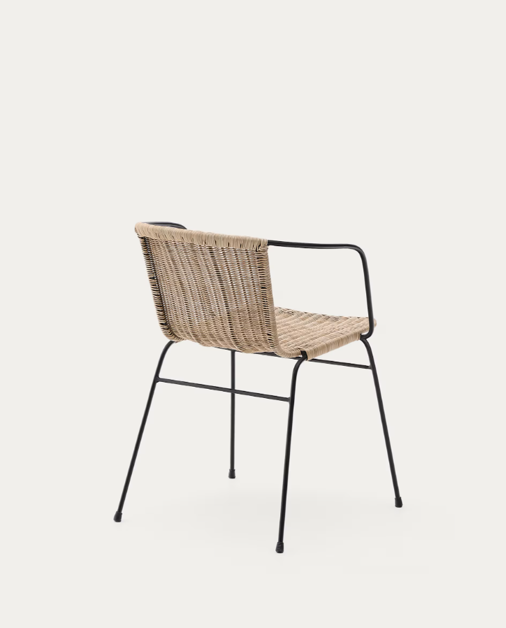 ELTIERA Outdoor Chair Synthetic Rattan with Steel Armrests and Base