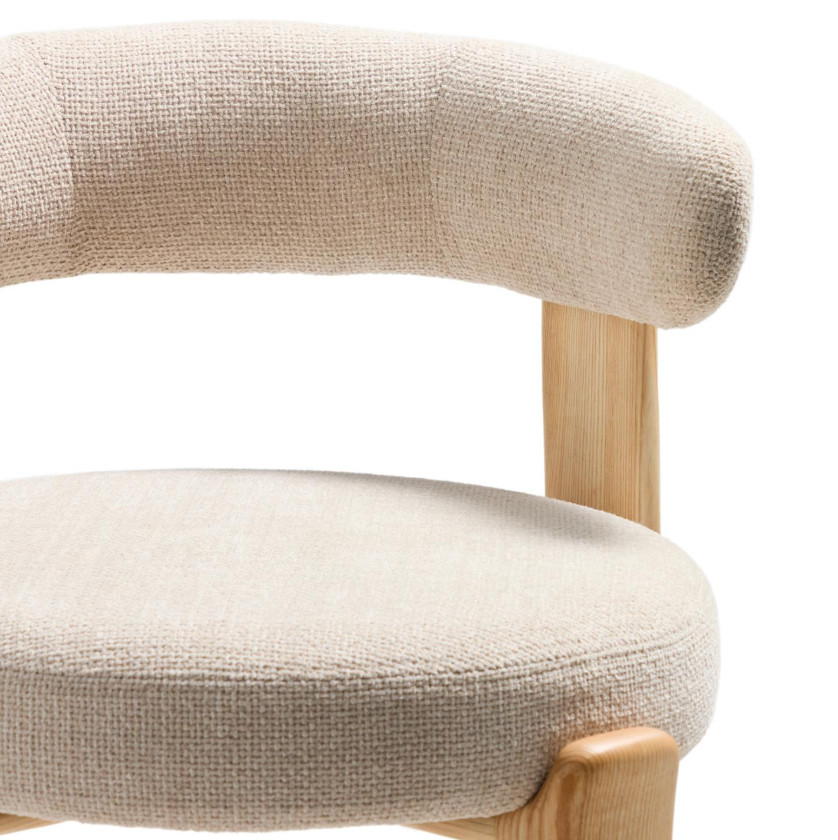 GRANITE beigefarbener Chenille-Hocker mit Eschengestell