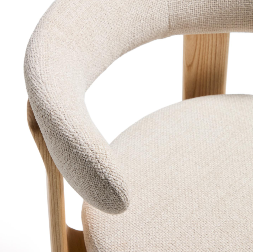 GRANITE beigefarbener Chenille-Hocker mit Eschengestell