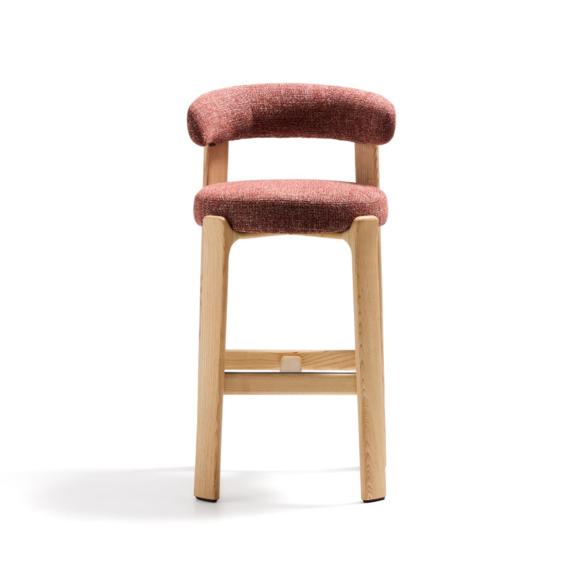 GRANITE red chenille stool with an ash base