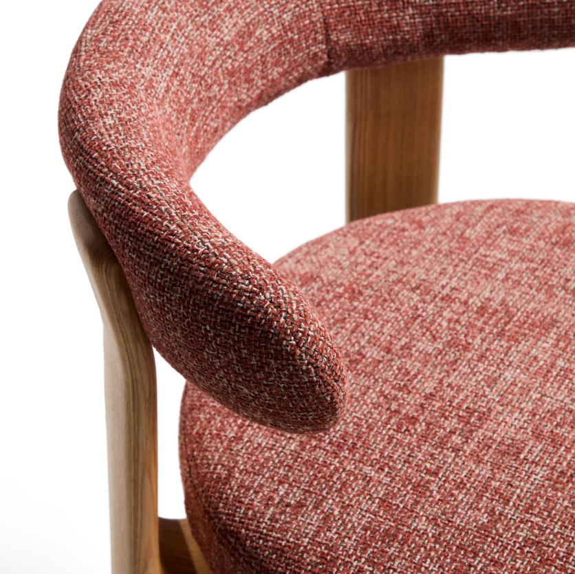 GRANITE red chenille stool with an ash base