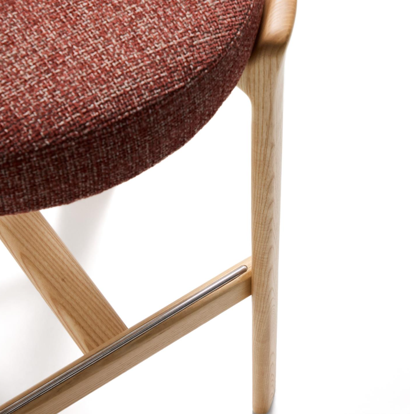GRANITE red chenille stool with an ash base