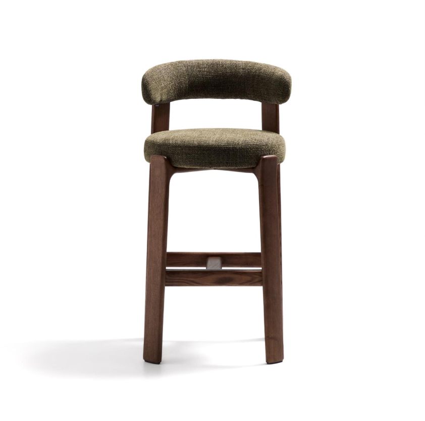 GRANITE green chenille stool with a dark ash base
