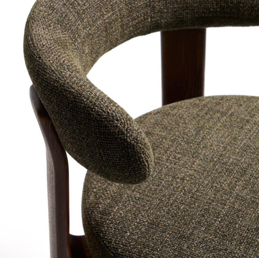 GRANITE green chenille stool with a dark ash base