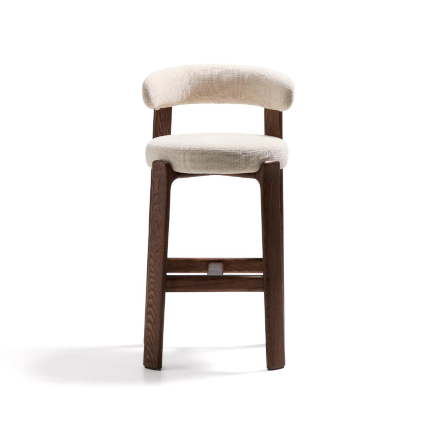 GRANITE beiger Chenille-Hocker mit dunklem Eschenholzgestell