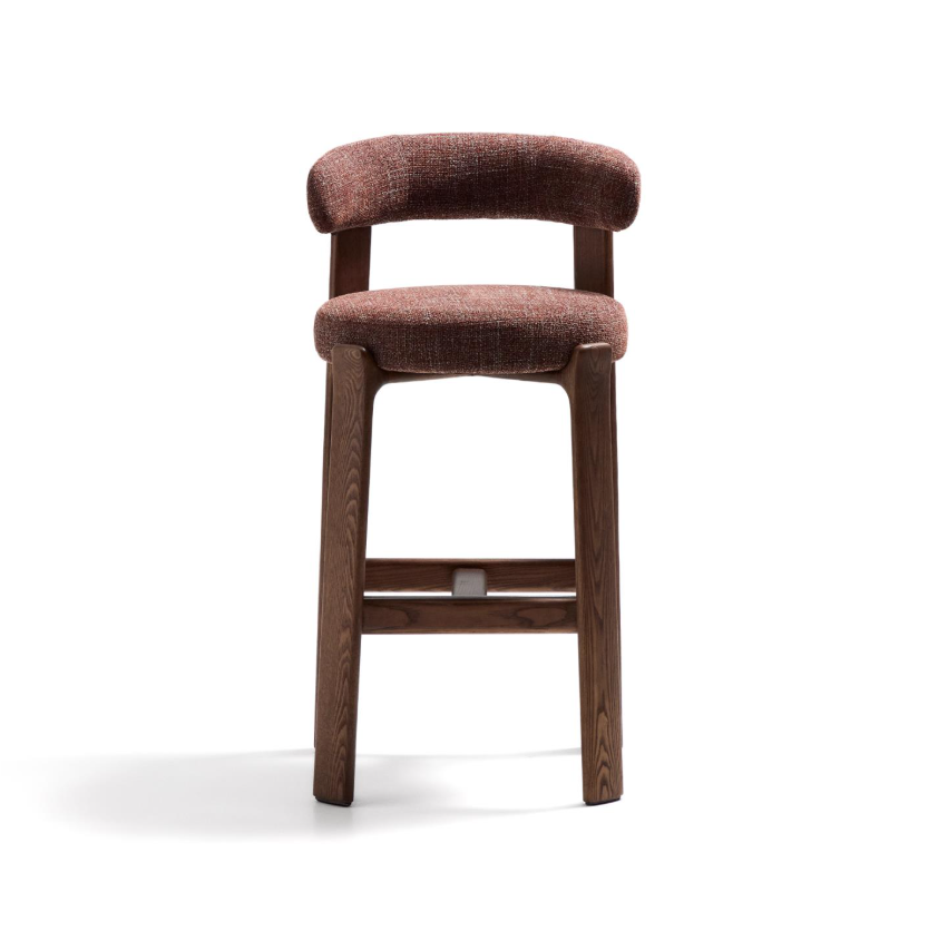 GRANITE brauner Chenille-Hocker mit dunklem Eschenholzgestell