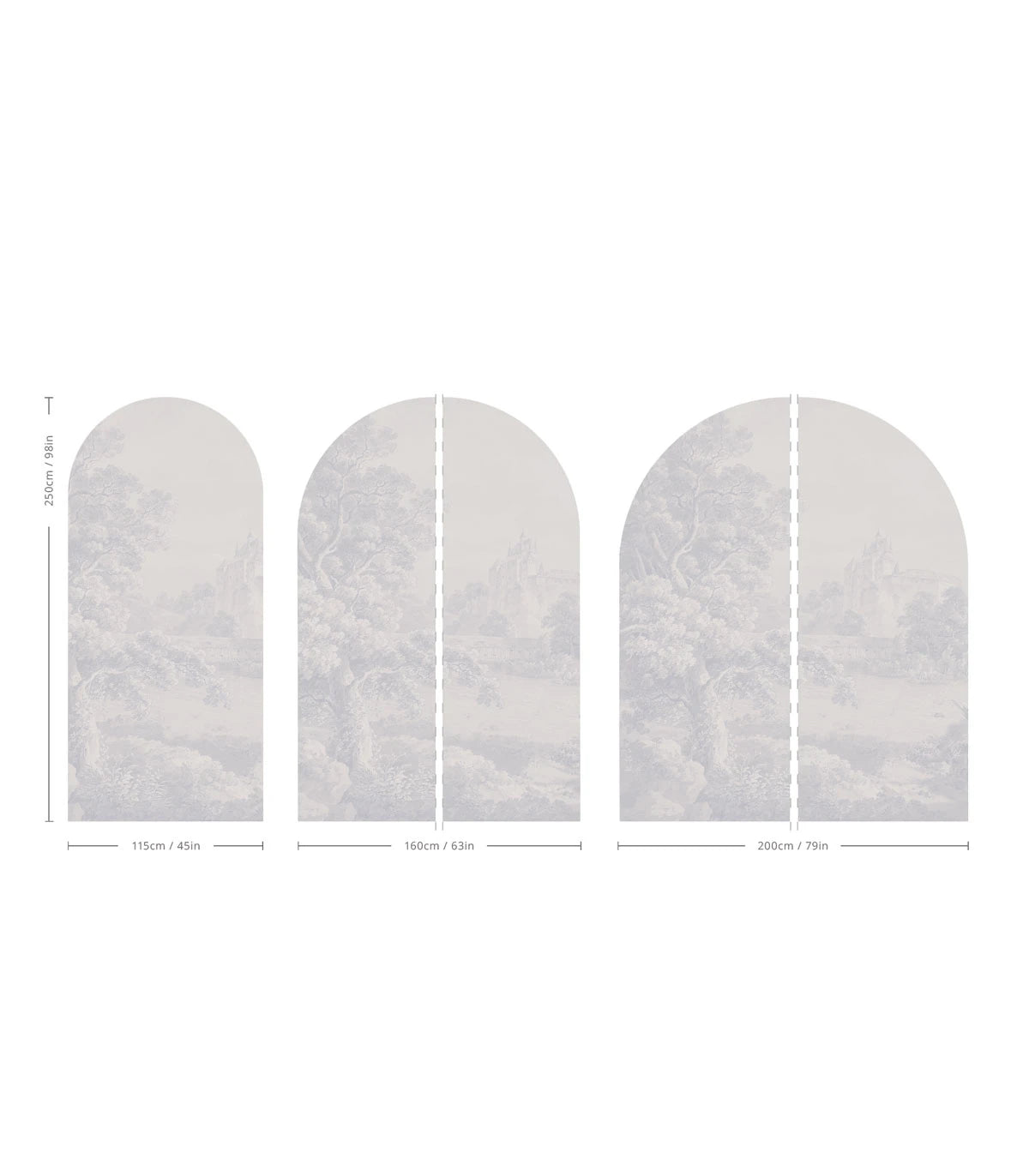 Non-woven mural in the shape of an arch GENTLE LANDSCAPE blue