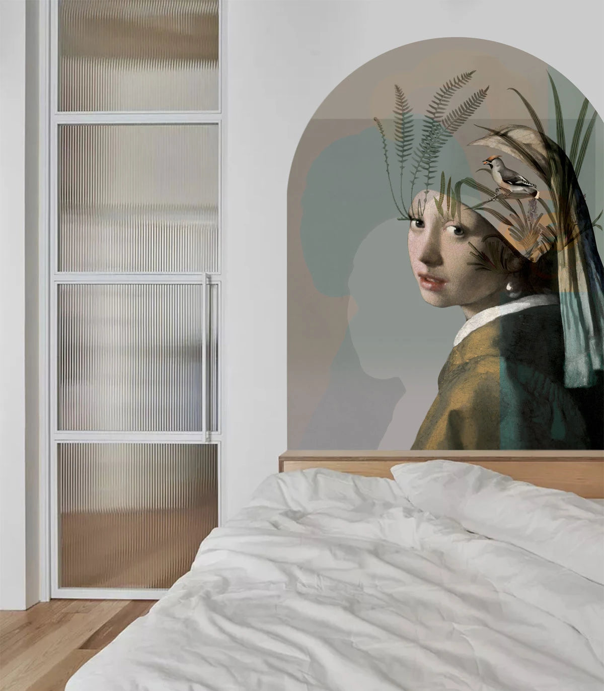 Vlies-Tapete in Bogenform NATURE GIRL WITH THE PEARL beige mit grünem Akzent