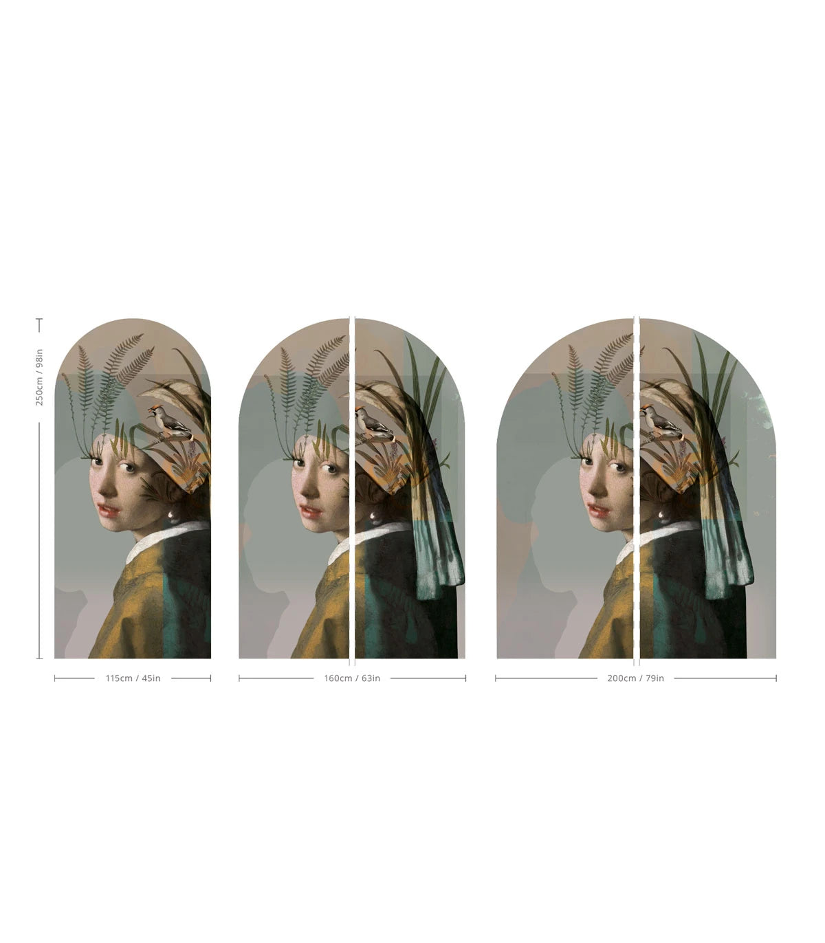 Vlies-Tapete in Bogenform NATURE GIRL WITH THE PEARL beige mit grünem Akzent