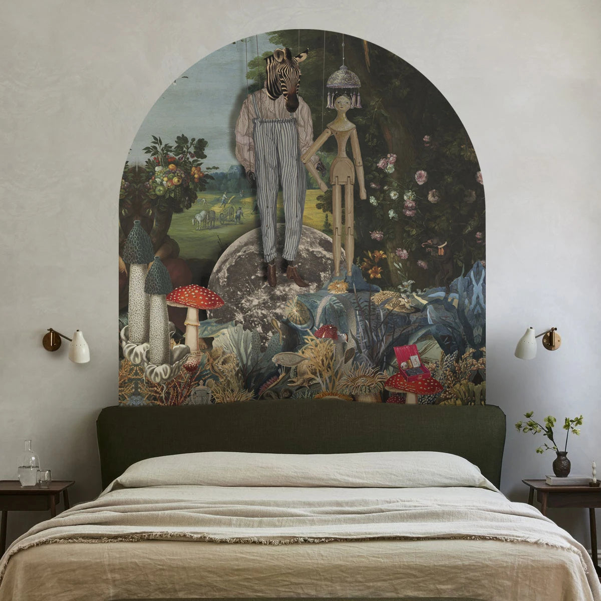 Vlies-Tapete in Bogenform PUPPETS dunkelgrün mit Blau