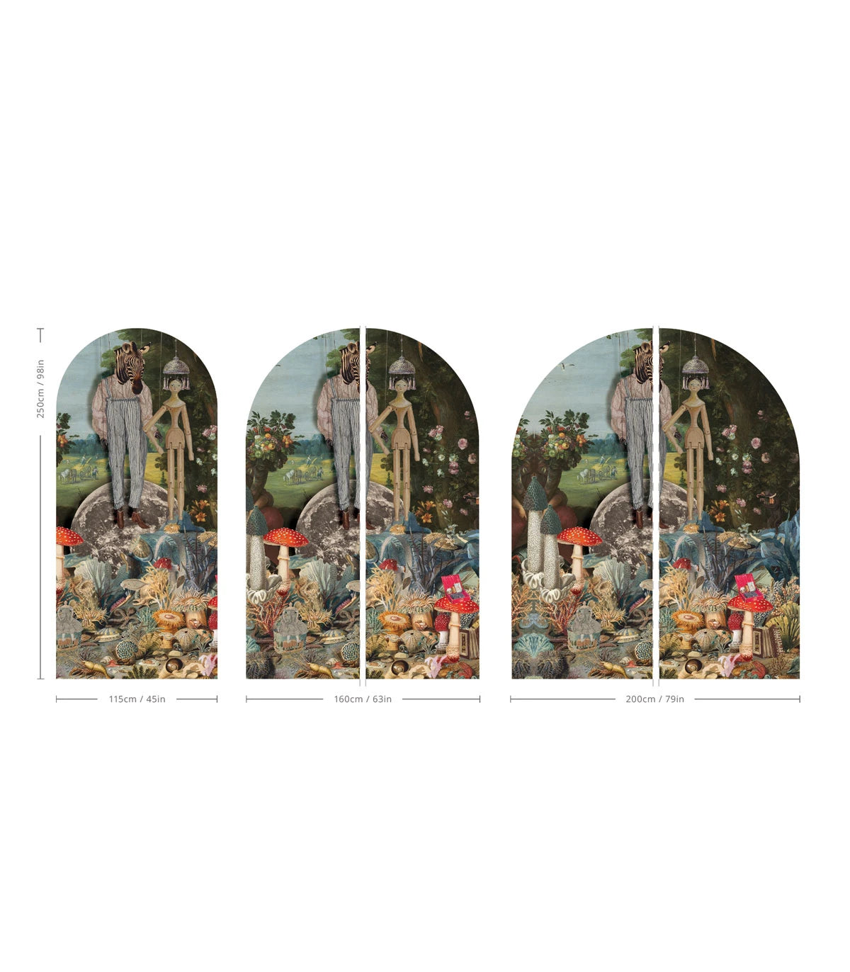 Vlies-Tapete in Bogenform PUPPETS dunkelgrün mit Blau