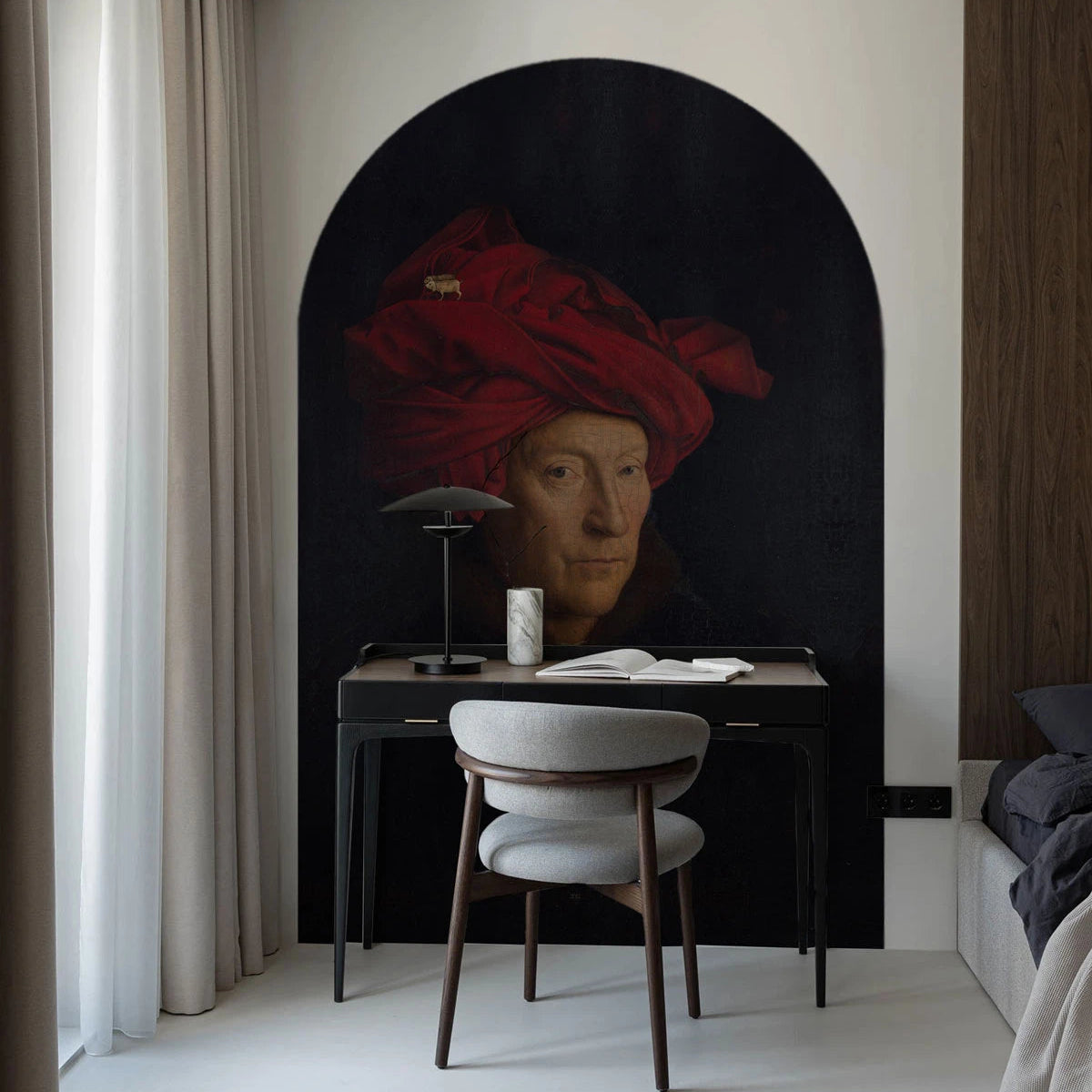 Non-woven arch-shaped mural VAN EYCK navy blue