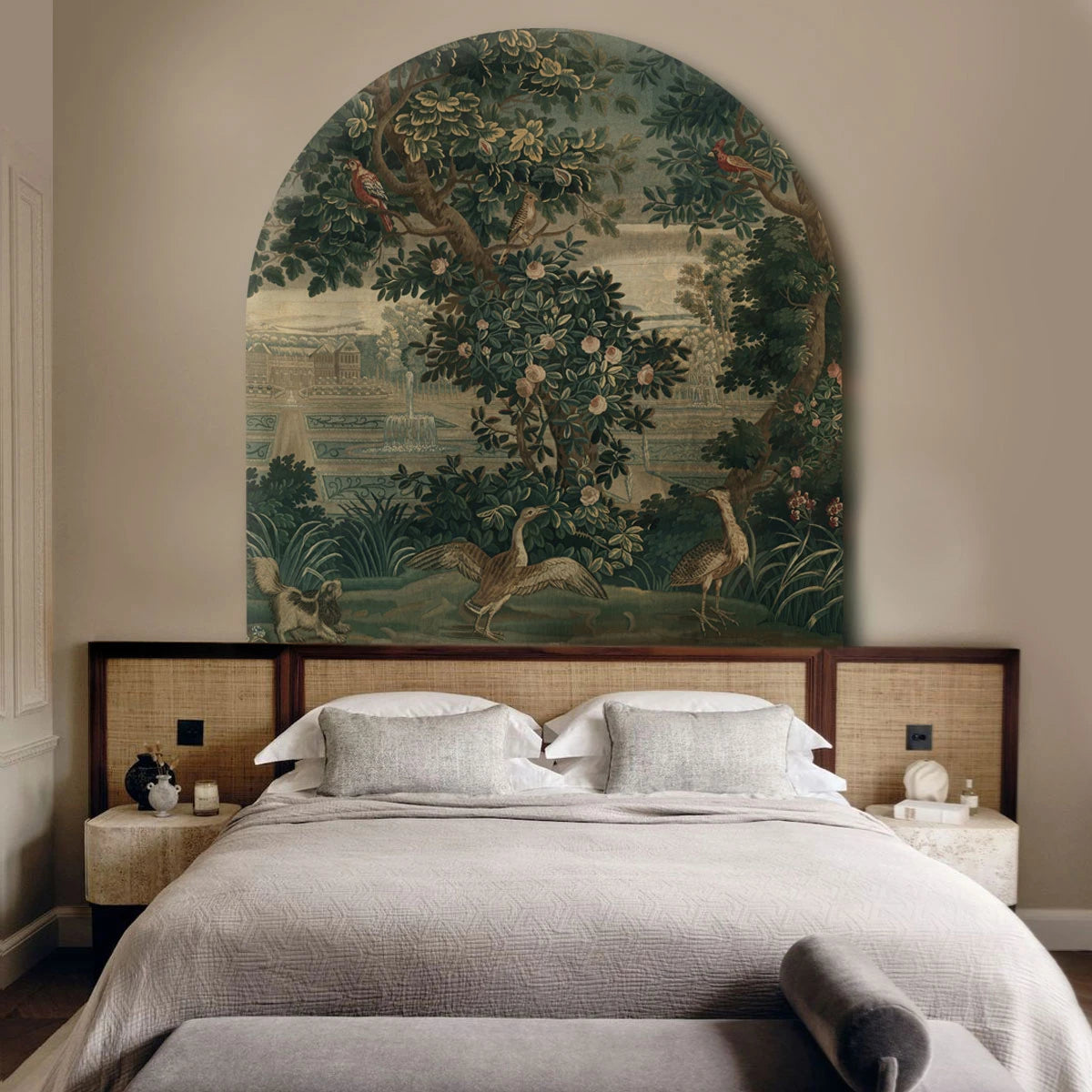 VINTAGE GARDEN ARRAS Bogenförmiges Vlieswandbild grün