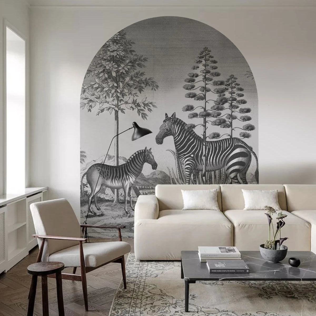 Vlies-Tapete in Bogenform ZEBRA AUF AGAVE grau