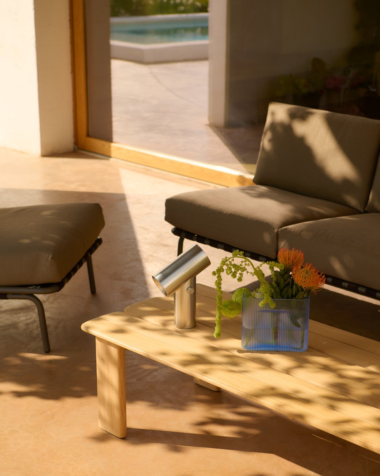3-Seater Outdoor Sofa SETTLE Brown with Taupe Base