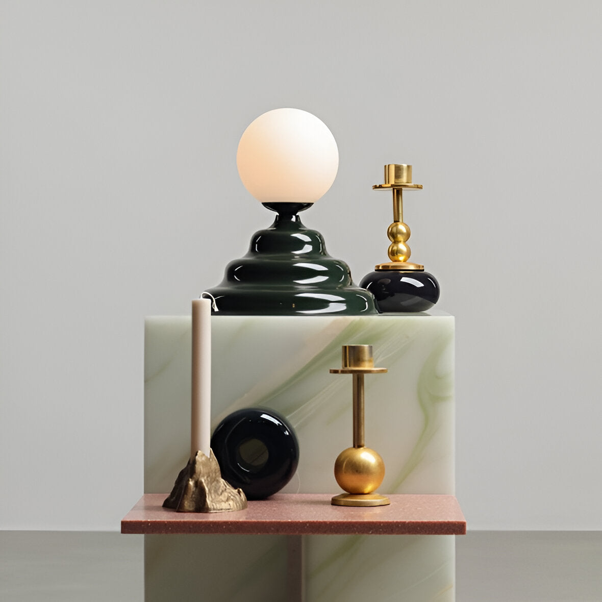 Table lamp with a glass lampshade green wave
