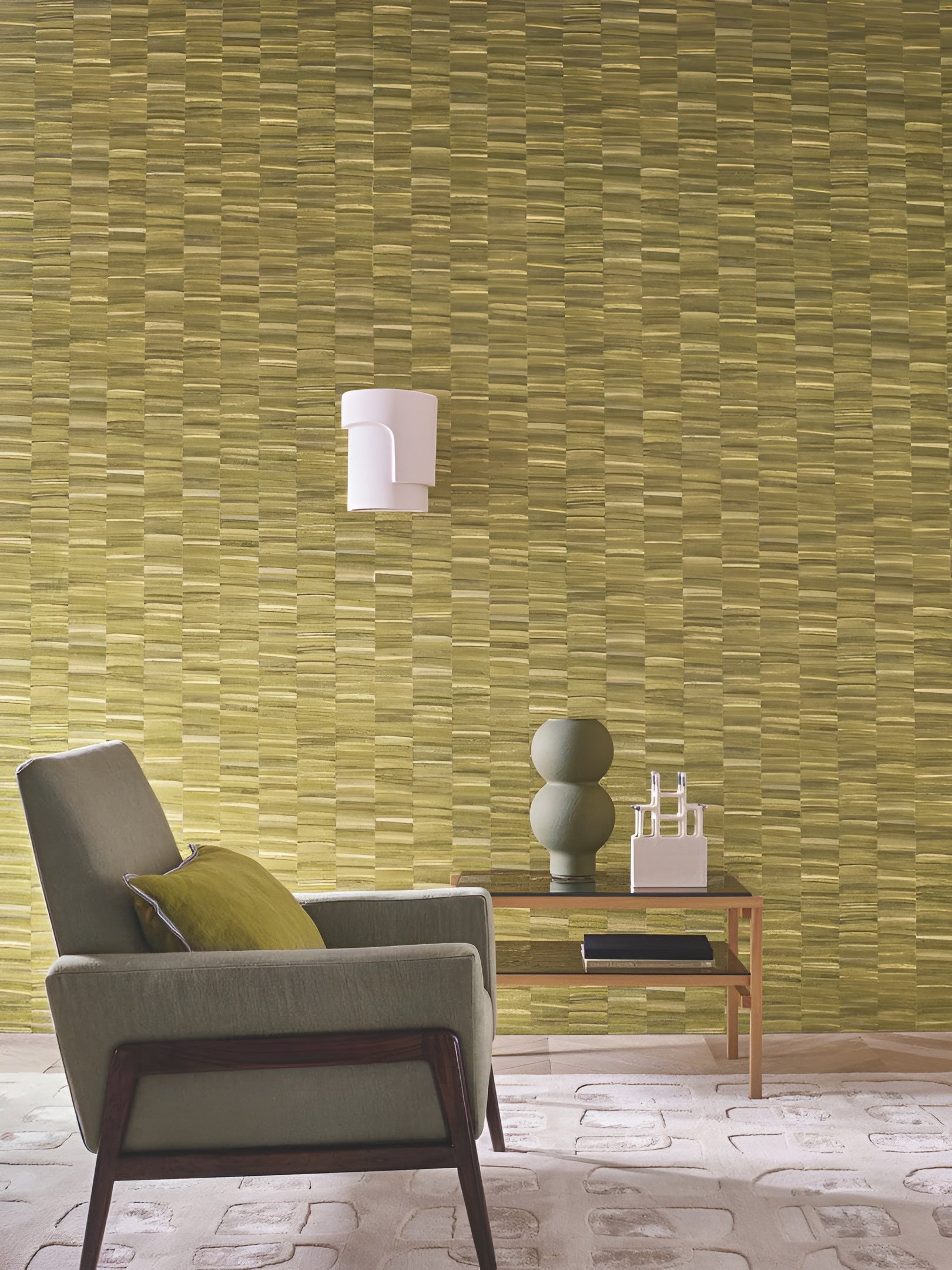 Structural vinyl wallpaper STYLOSA - VERT AMANDE green