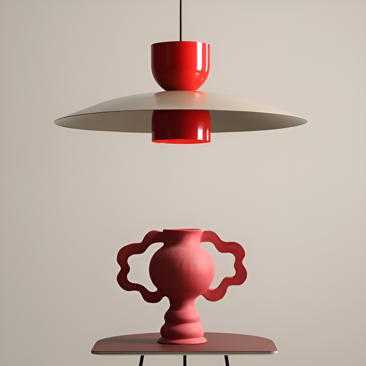 NUTTA Pendelleuchte beige mit rot
