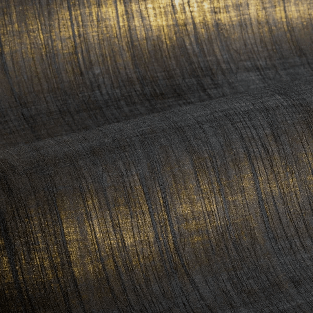 Textured pleated textile wallpaper RAI - NOIR DE LUNE black with gold