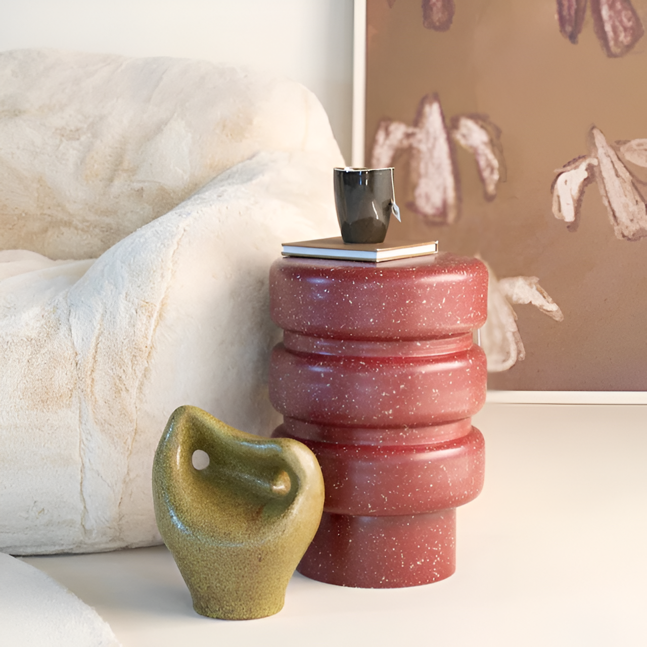 SPATTER cream side table