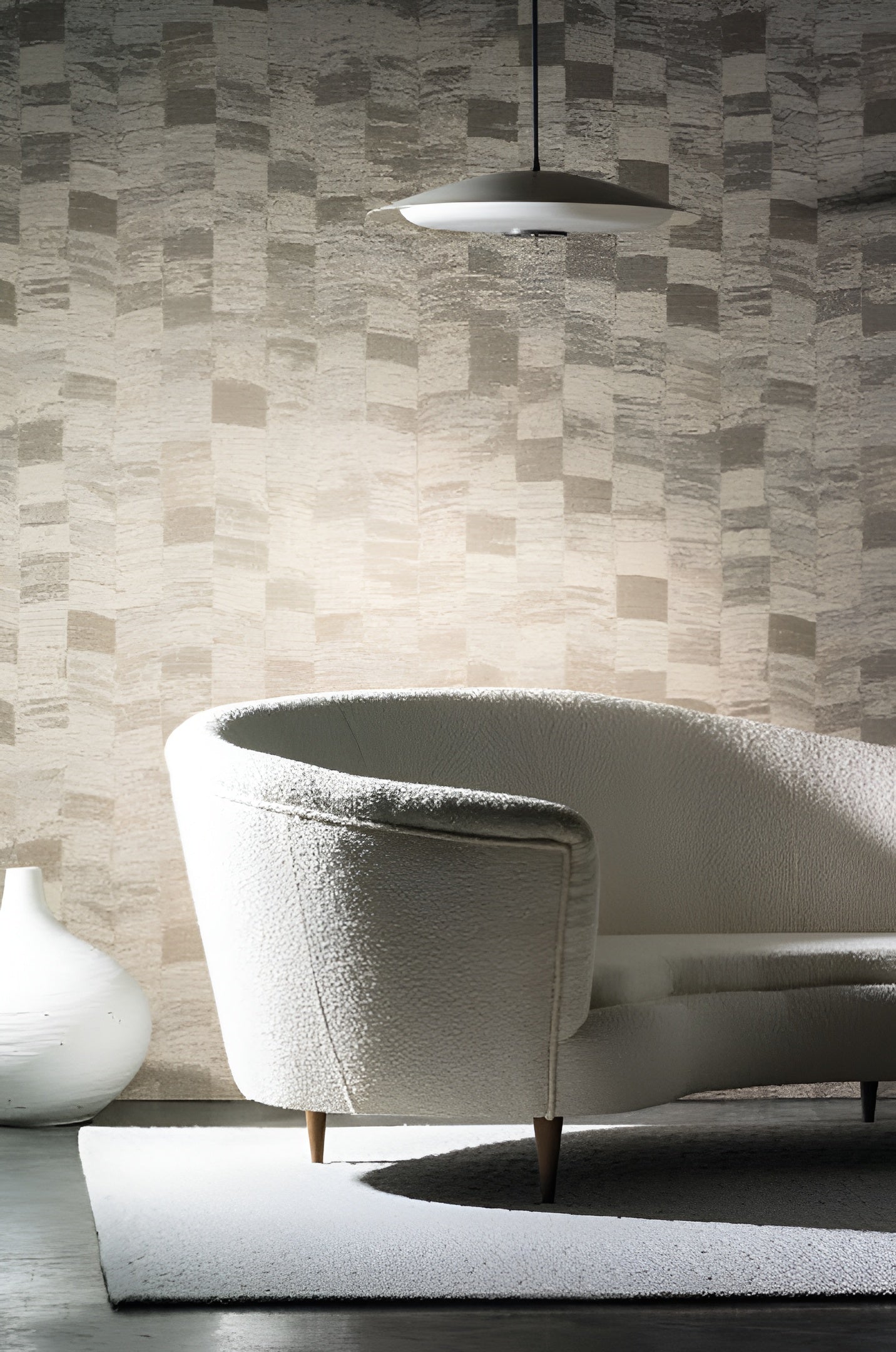 Textile wallpaper with a geometric pattern PUEBLOS - ACIER gray