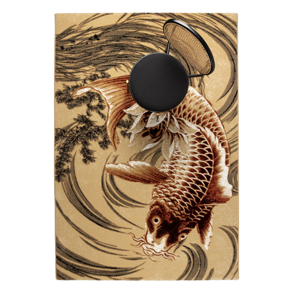 LEGEND OF KOI CARPET beige rug with brown