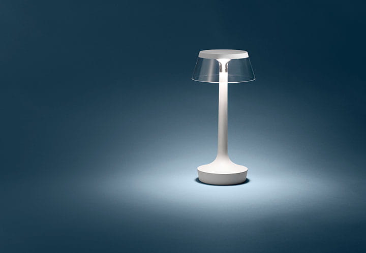 Tragbare Lampe BON JOUR UNPLUGGED weiß mit transparentem Schirm