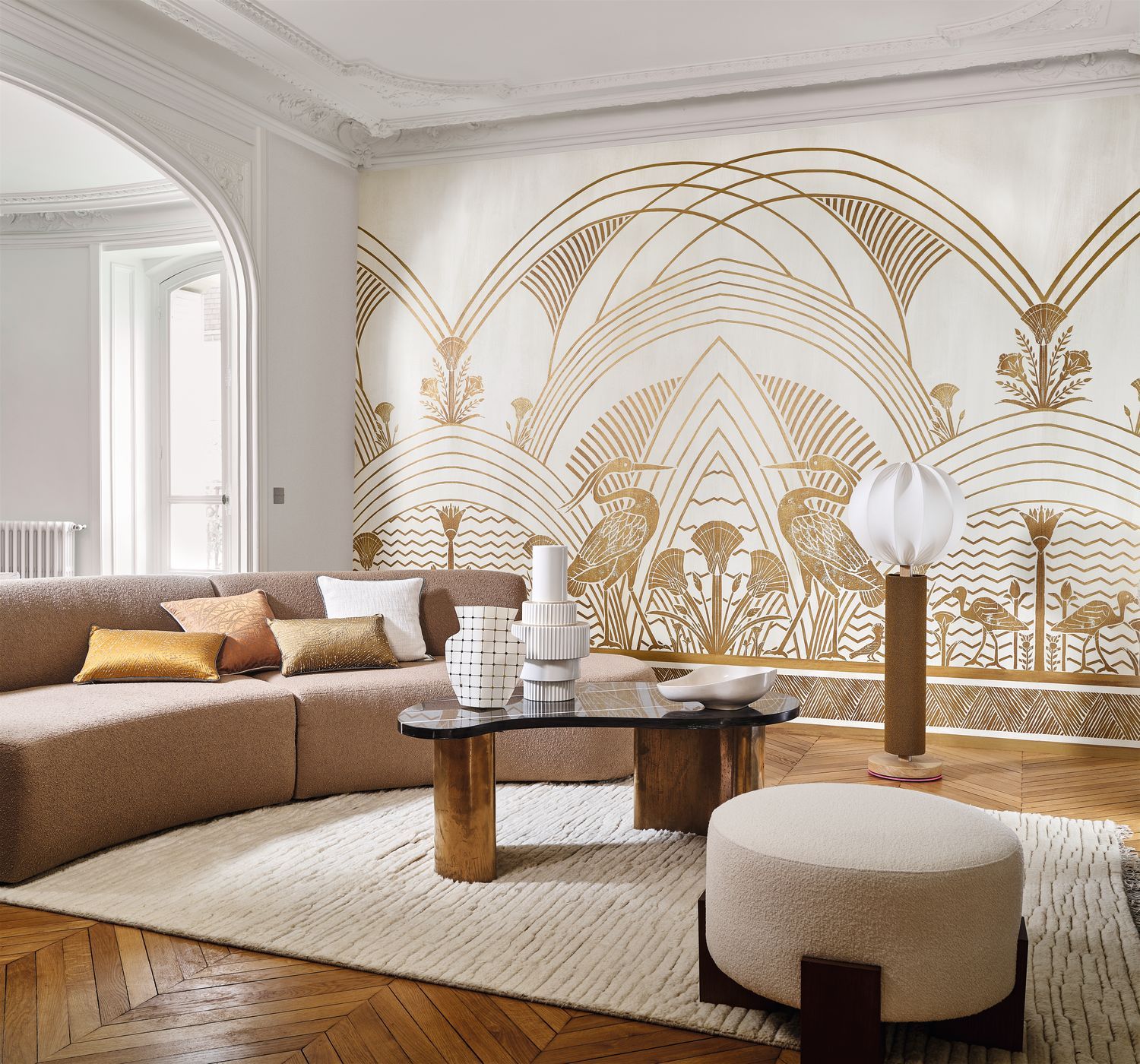 BLACK ELEPHANTINE MURAL with gold
