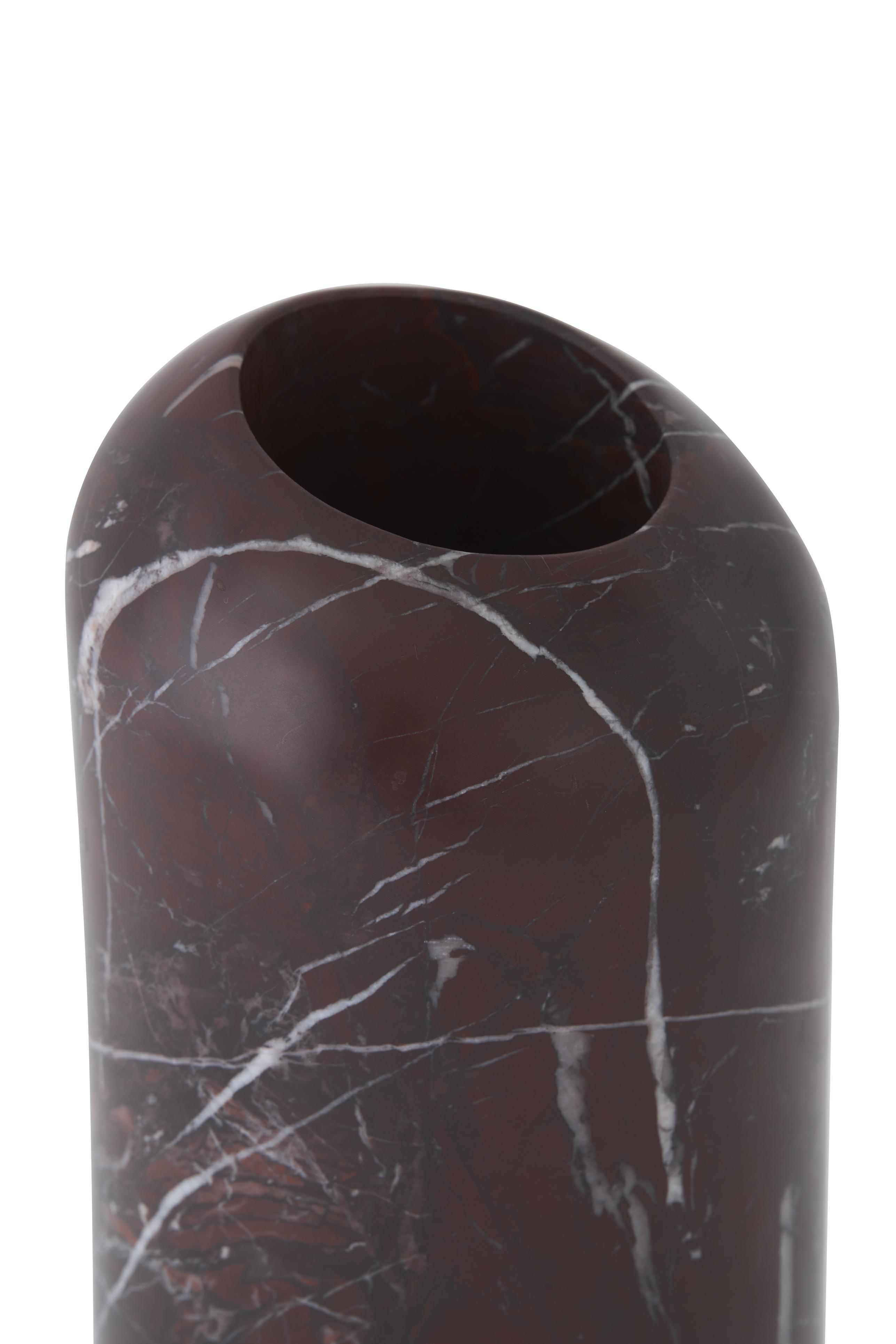 Boulder Vase in Burgundy Marble with Flamingo Design