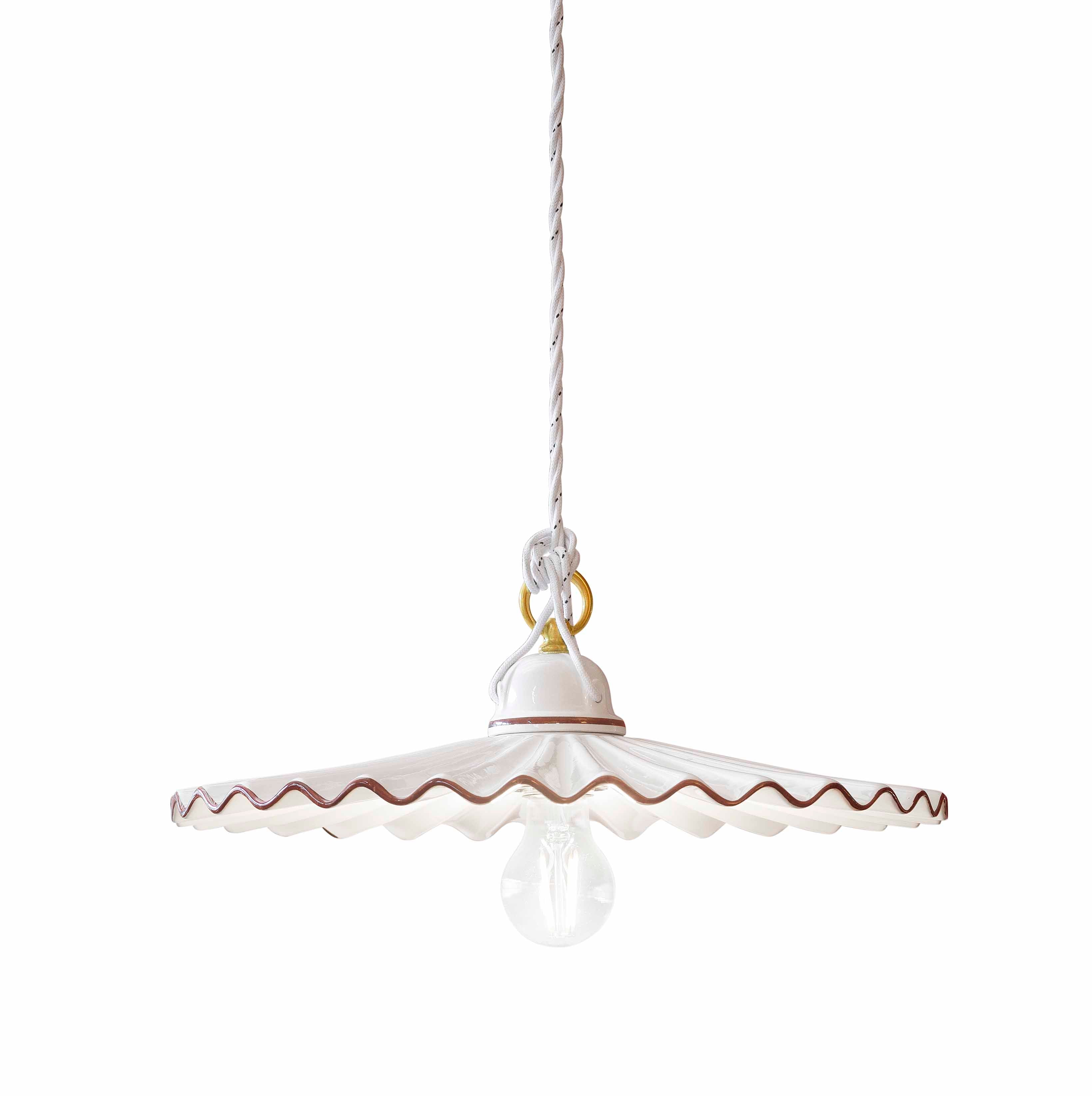 L’AQUILA ceramic pendant lamp in white with mocha and brass finish