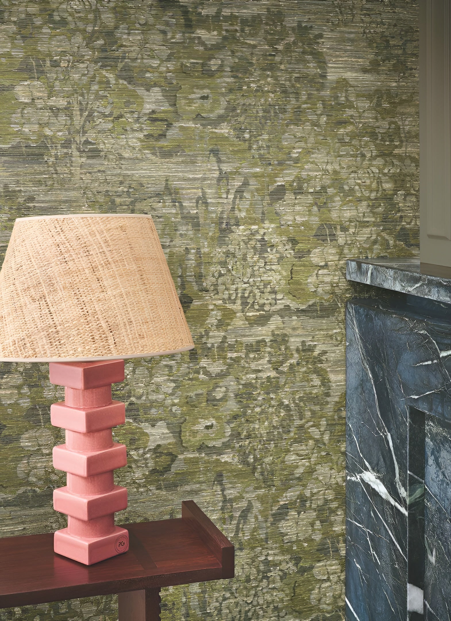 Textile wallpaper with a plant pattern VERDURE - VERT green