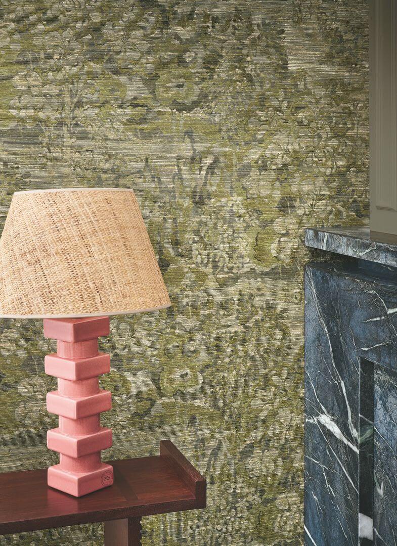 Textilstrukturtapete mit pflanzlichem Muster VERDURE - TAUPE bräunlich-grau