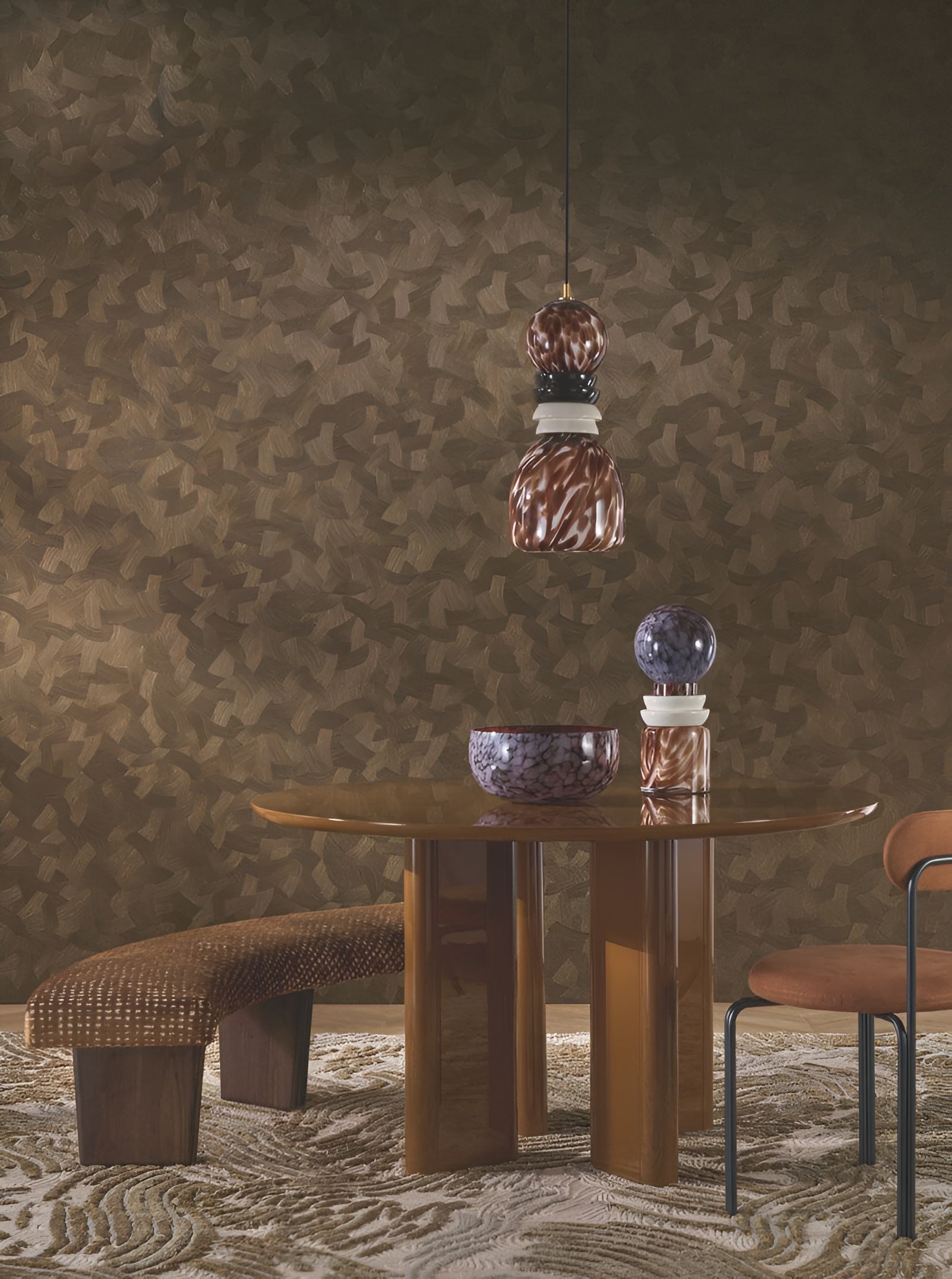 Metallic textured wallpaper with abstract pattern BERENICE - TAUPE/DORÉ beige with gold