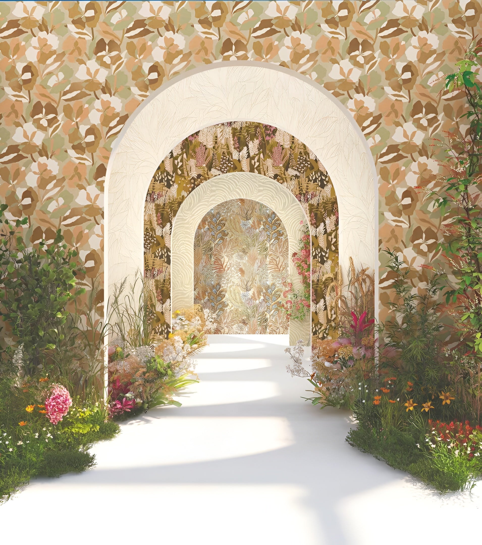 Vlies-Tapete mit Pflanzenmotiv ERICA - VERT MOUSSE/BLUSH Pfirsich