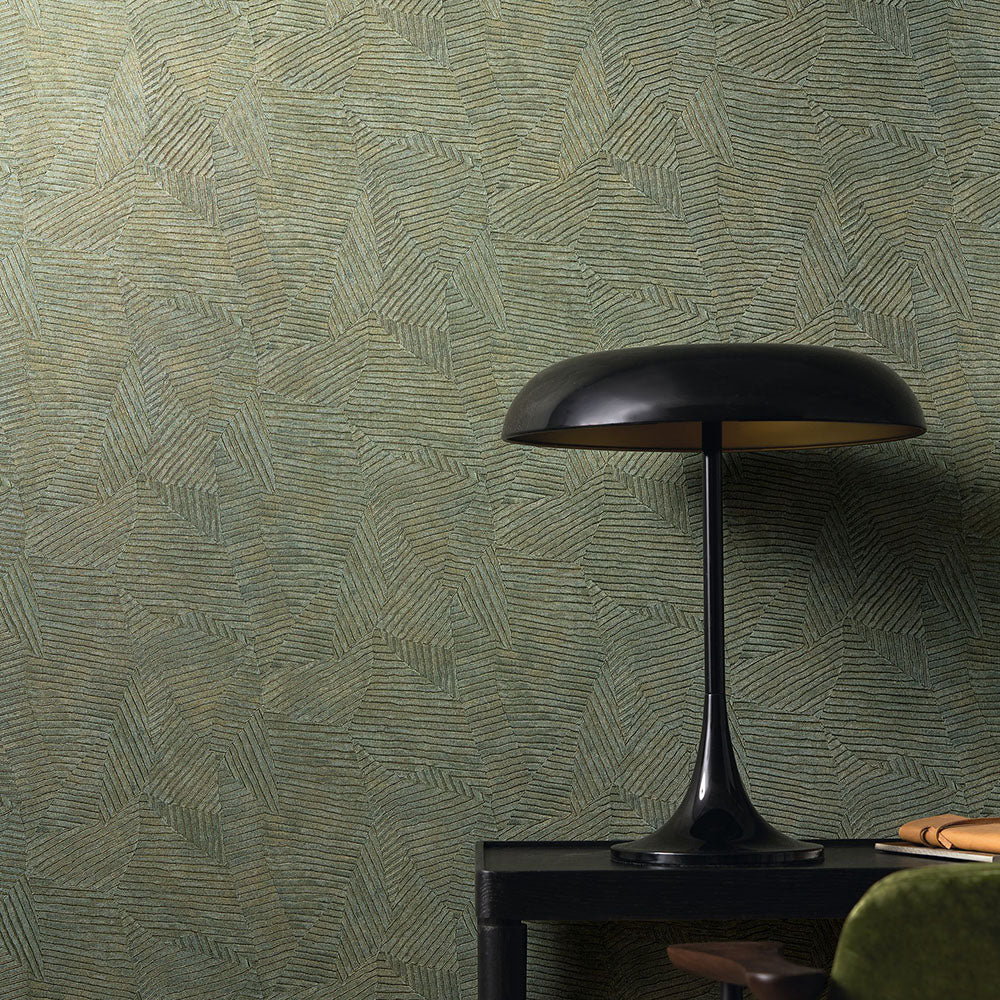 Structural wallpaper imitating bamboo leaves SOROA - GREEN