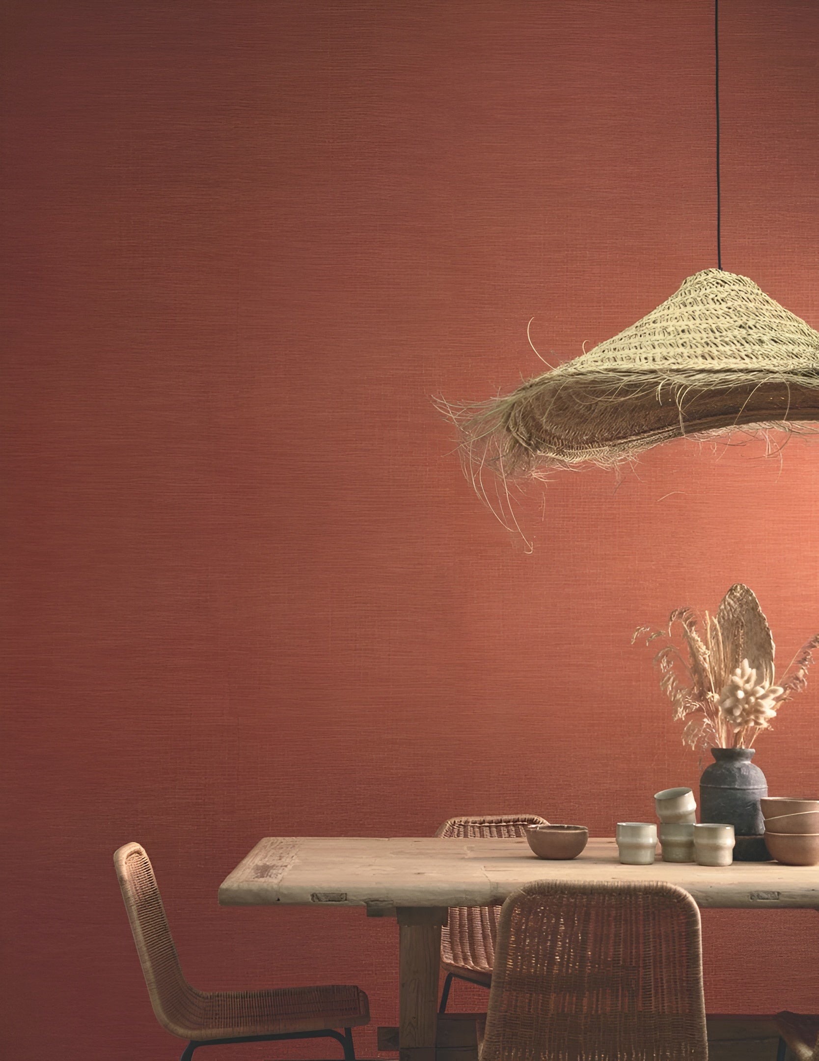 Structural wallpaper resembling linen canvas SHINOK - CEDRE ROUGE dark burgundy