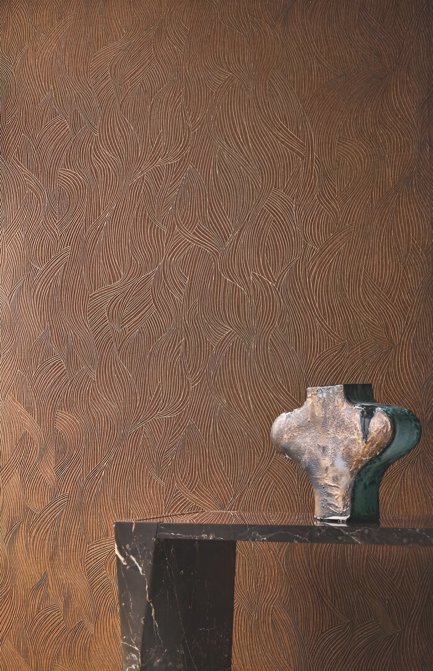 Textile structural wallpaper ALARIS - FAUVE CUIVRÉ rusty brown