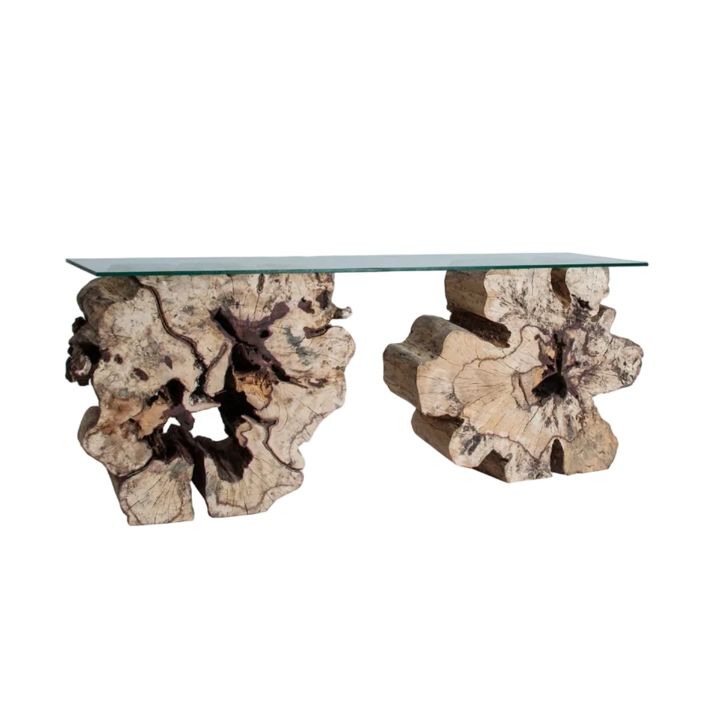BEYNEU Console Tropical Wood with Glass Top