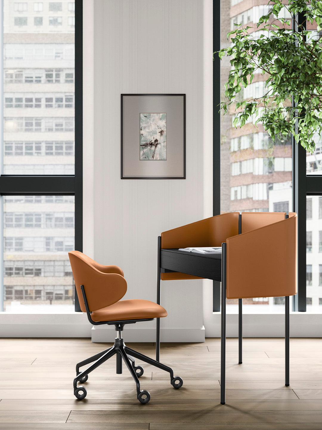 BIBLIO black desk with cognac