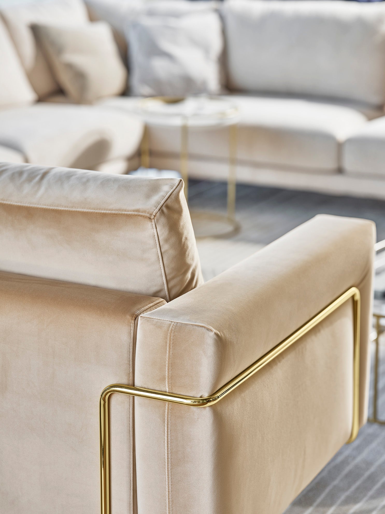 Upholstered ROD Armchair with Gold Base