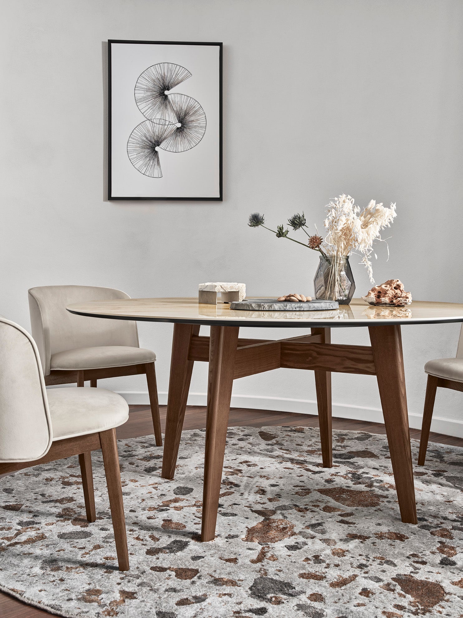 ABREY Armchair Upholstered with Walnut Base